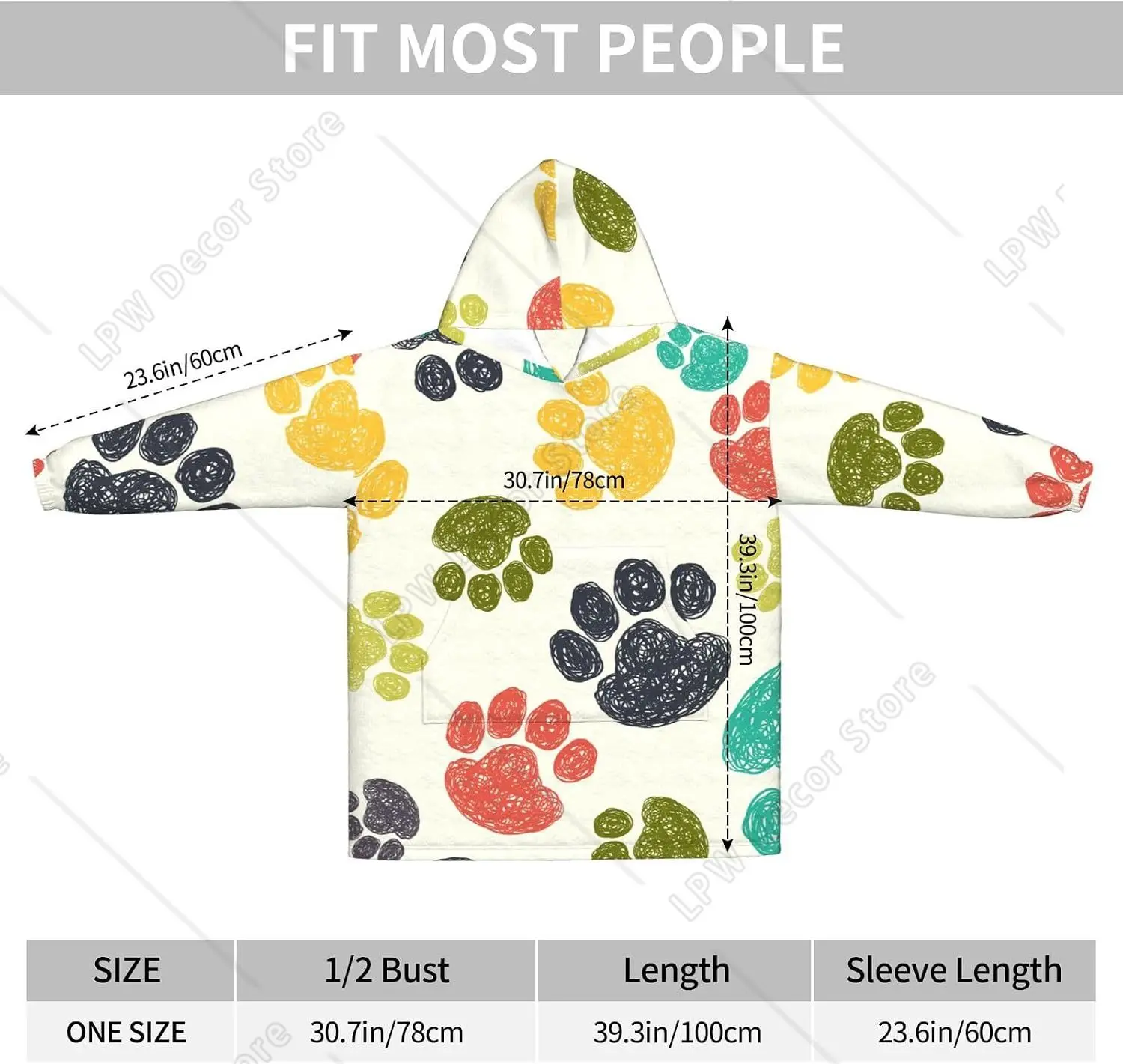 Cute Colorful Dog Claw Print Blanket Hoodies For Women Men Adult Teen Wearable Hooded Sweatshirt With Pocket
