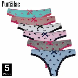 Sexy Women's G-Strings Cotton Thong Girls Ladies Panties Lip Print Kawaii Cute Dot Underwear 5 Pcs/set