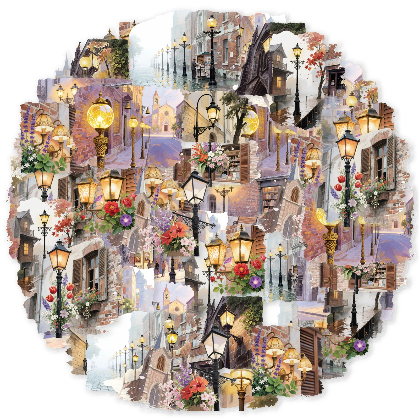 15pcs Sunset Street Pattern Sticker Pack for Laptops, Phone Cases, Guitars, Scrapbooks, Stationery, Decorative Adhesive Decals