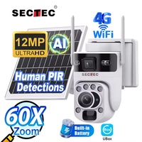 Sectec 60X Optical Zoom Dual Screens 4G Solar Camera 12MP WiFi PTZ Security PIR Detection Auto Tracking Surveillance Cameras