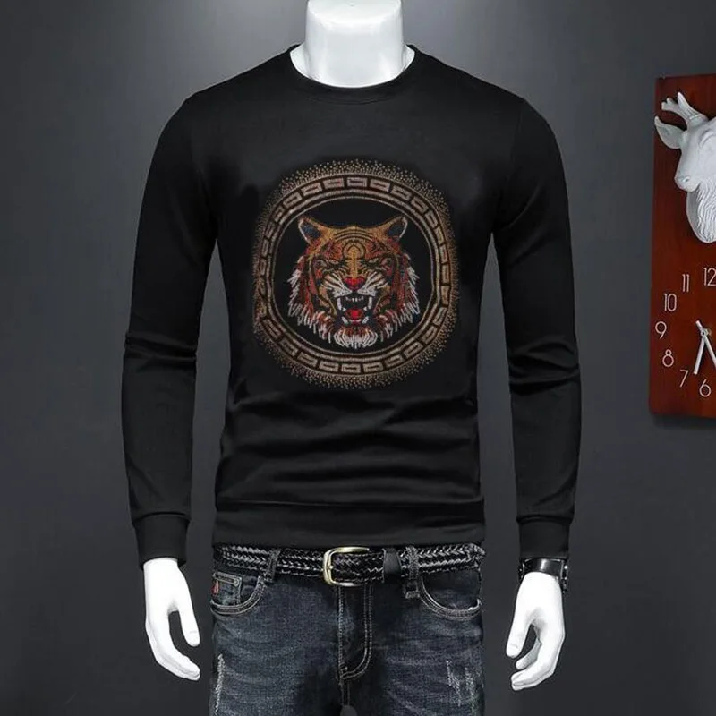 

2025 Men High Quality Pullover Sweatshirt Autumn And Winter New Rhinestone Sweatshirt Men's Hoodie Long Sleeve