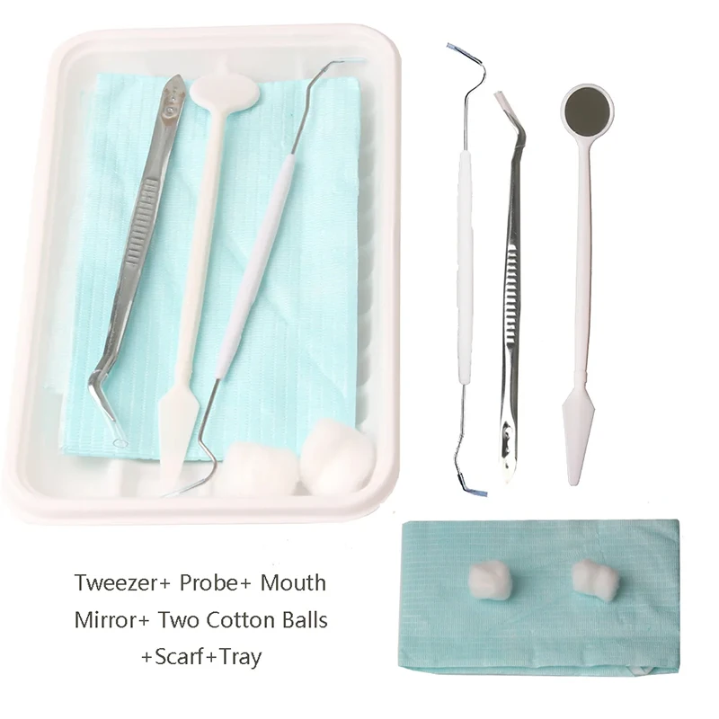 

5/25 шт. стоматологический одноразовый набор для осмотра полости рта, набор из шести предметов для ухода за полостью рта, многофункциональный пинцет, зонд, набор прицела для полости рта