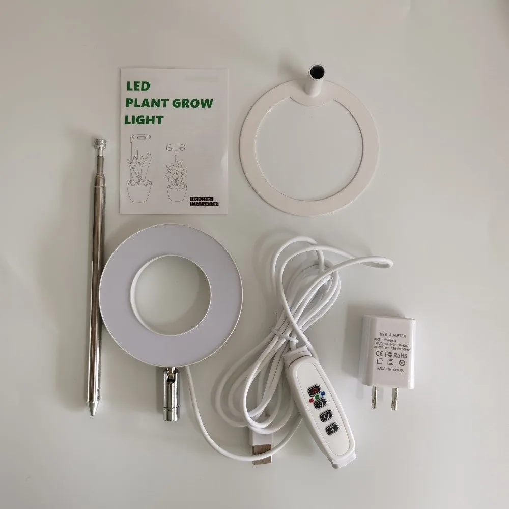 New Height/Angle Adjustable LED Plant Grow Light Timer Dimmable Full Spectrum Lamp USB Full Spectrum Ring Grow Light Indoor