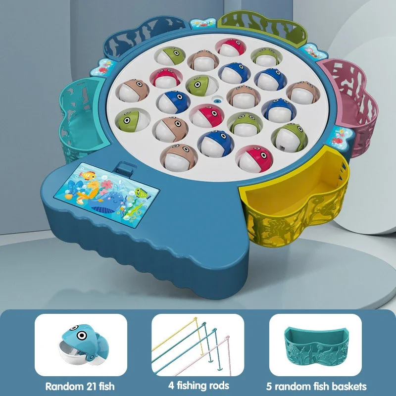 Kids Electric Fishing Toys for Kids Sport Puzzle Educational Music Rotating Fish Plate Toys Boys Girls Games for Children Gifts