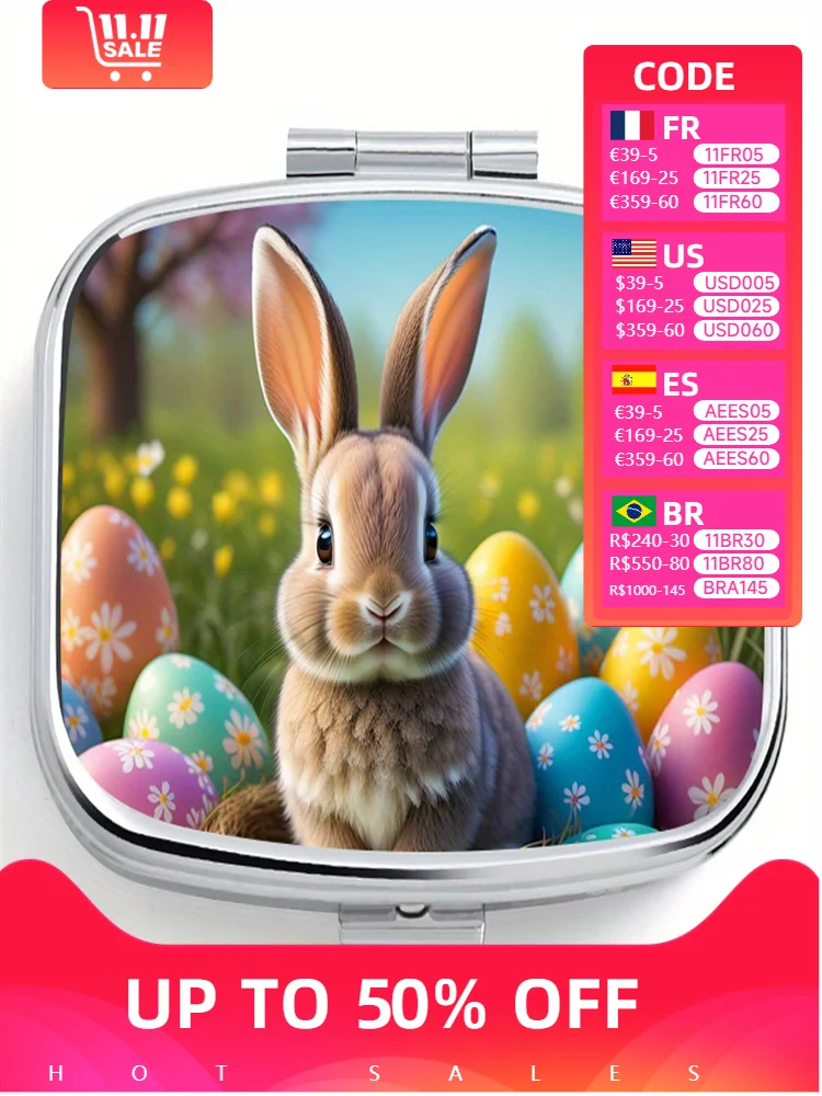 Easter Bunny Metal Compact Housing with Two Compartments - Perfect for Travel, Outdoor Activities or As A Gift for Any Occasion