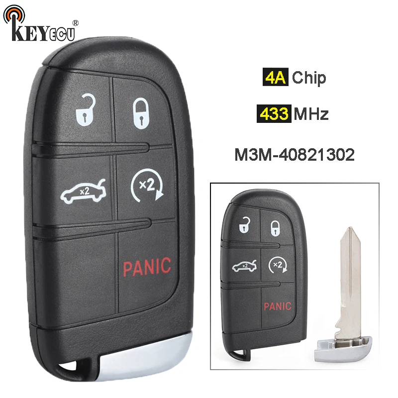 

KEYECU 433MHz 4A Chip M3M-40821302 5 Button Smart Remote Key Fob for Chrysler 200 2015-17 300 Dodge Charger Challenger 2019-21