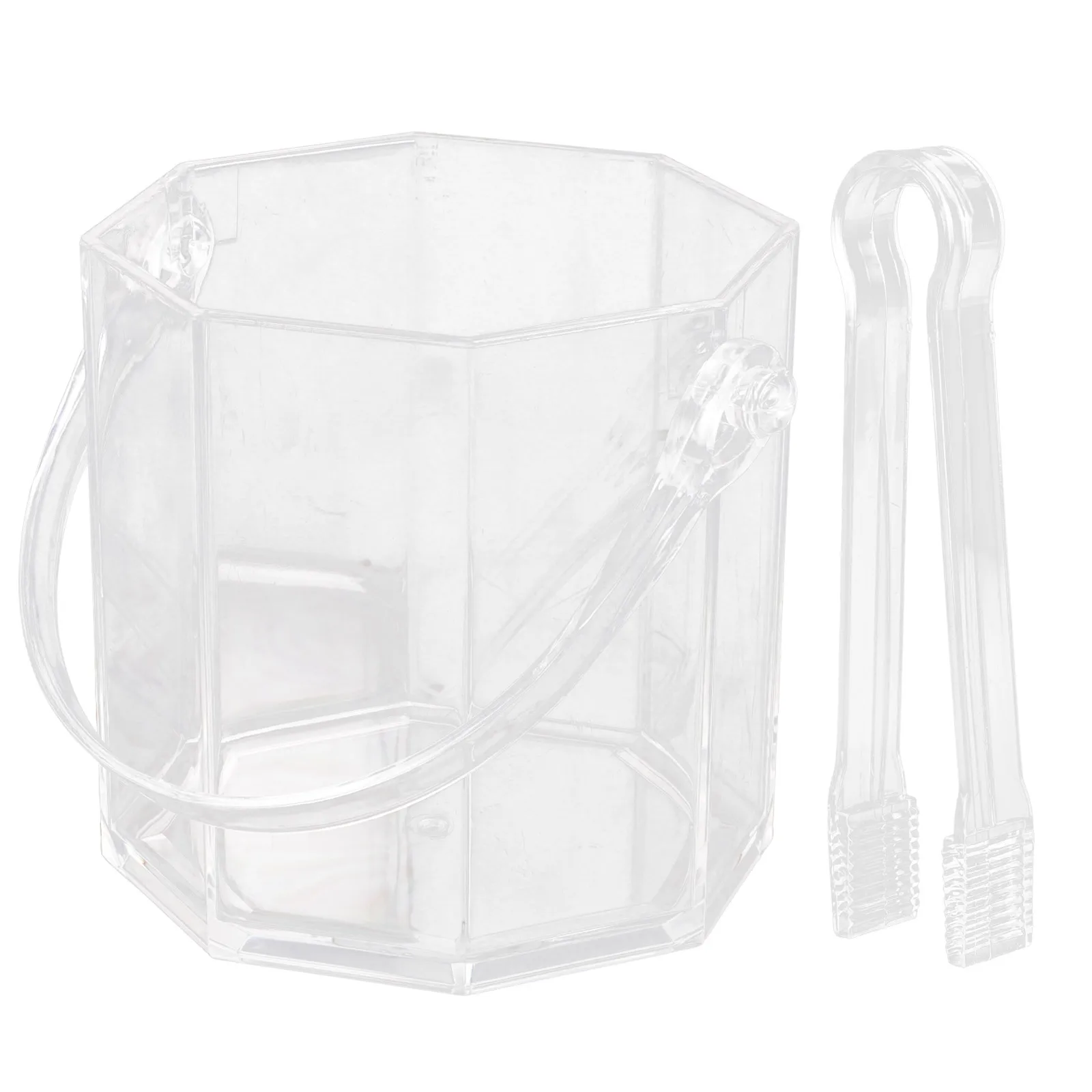 

1 set Portable Ice Bucket Set 2 Crystal Acrylic Round Beer Bucket Outdoor Garden Party Drink Chiller Ice Tongs Wear Resistant