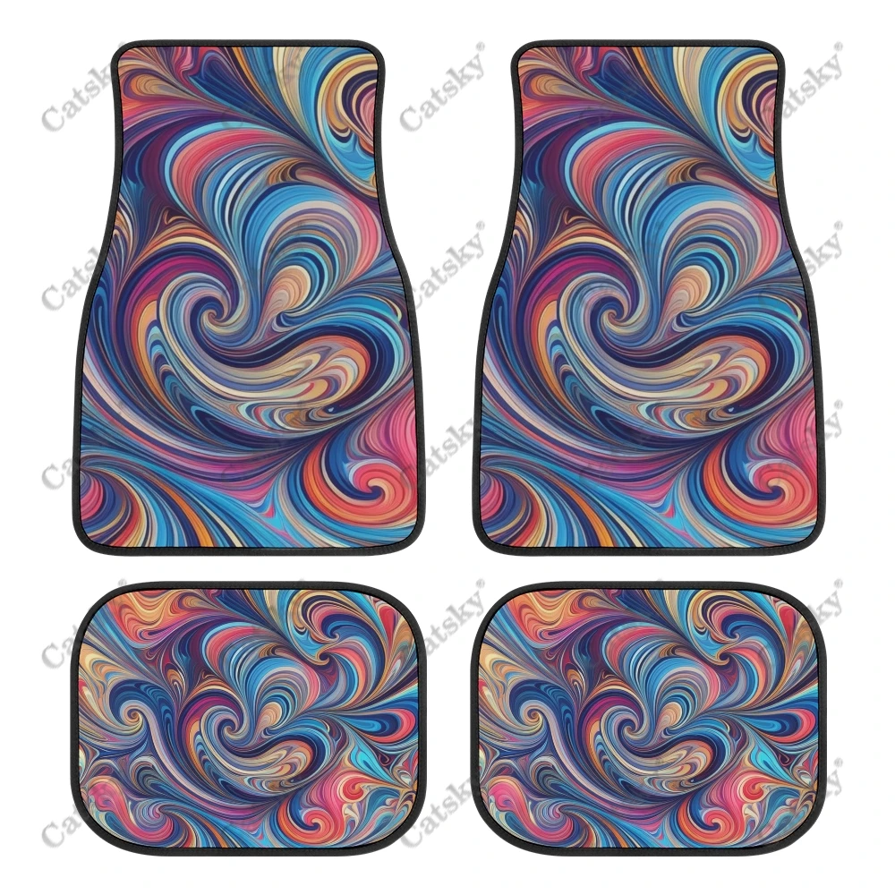 Psychedelic Swirl Pattern Car Auto Floor Mats Carpet, 4PCS Customized Cars Mat All Weather Automotive Vehicle Pad Stylish