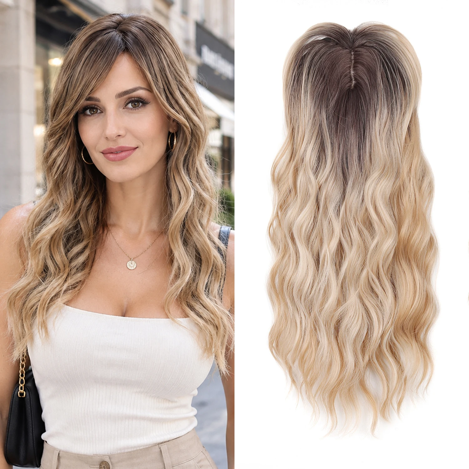 Long Wavy Synthetic Hair Topper Wiglet 18 Inch, Women Hair Pieces for Thinning Hair Hair Coverage