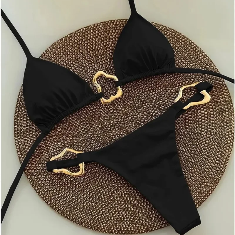 Set bikini sexy con stringhe Bikini brasiliano a vita bassa con scollo all'americana Costume da bagno sfacciato in 2 pezzi per feste in piscina sulla spiaggia da donna