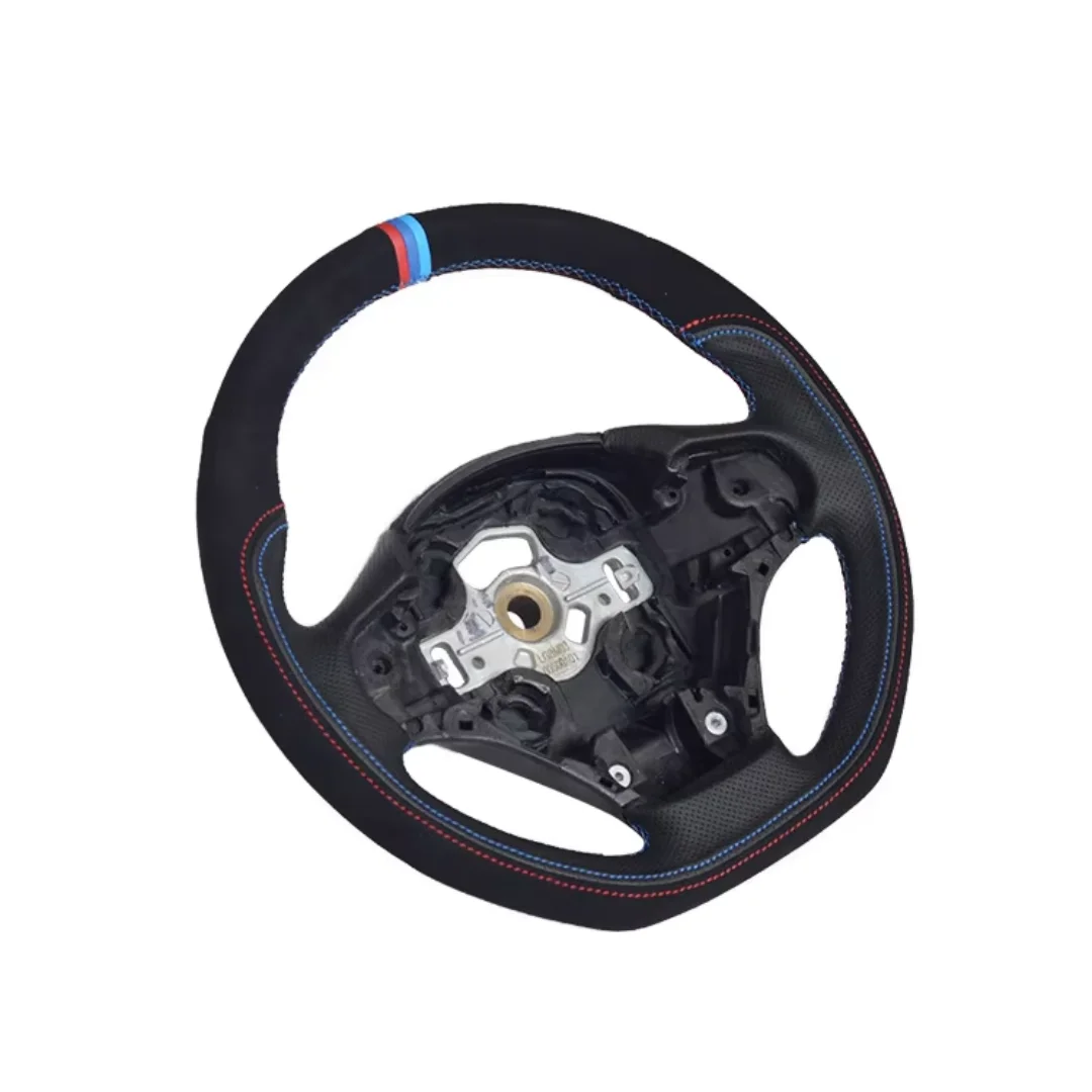 Suitable For BMW 3 Series F30 Low-Profile Black Non-Porous Suede Three-Color Sports Steering Wheel With Center Alignment Line