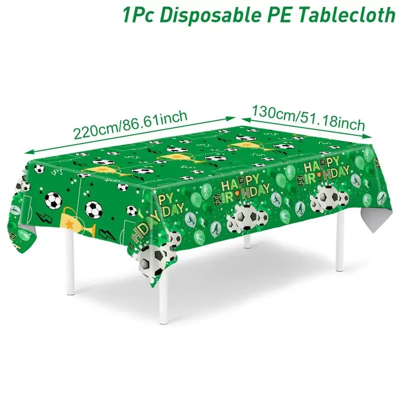 1 Stück grüne Einweg-Tischdecke mit Fußball-Motiv, gestreifte Fußballplatz-Tischdecke, Jungen-Geburtstagsfeier, einzelne Party, Outdoor-Event – Detail 2