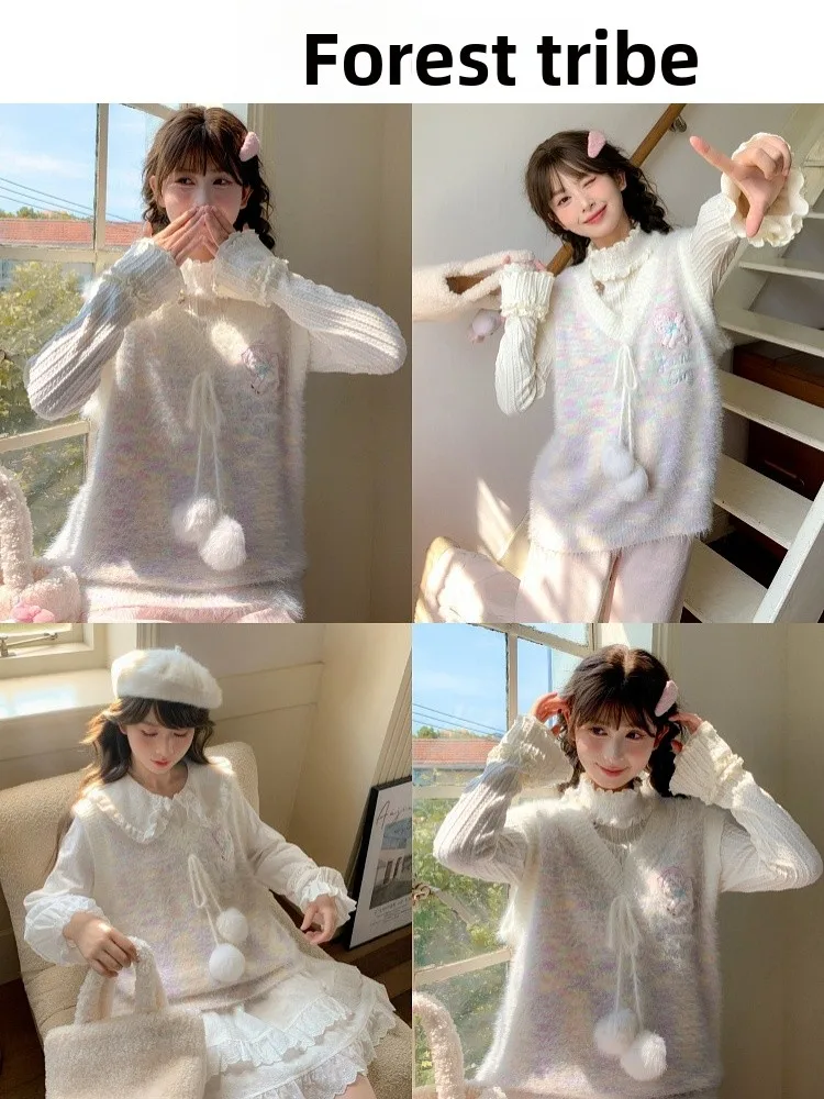 

Sweet adient Color Loose Svel V-Ne Knitted Sweater Women's Faion Spring Autumn New Sle Casual Comfortable Top