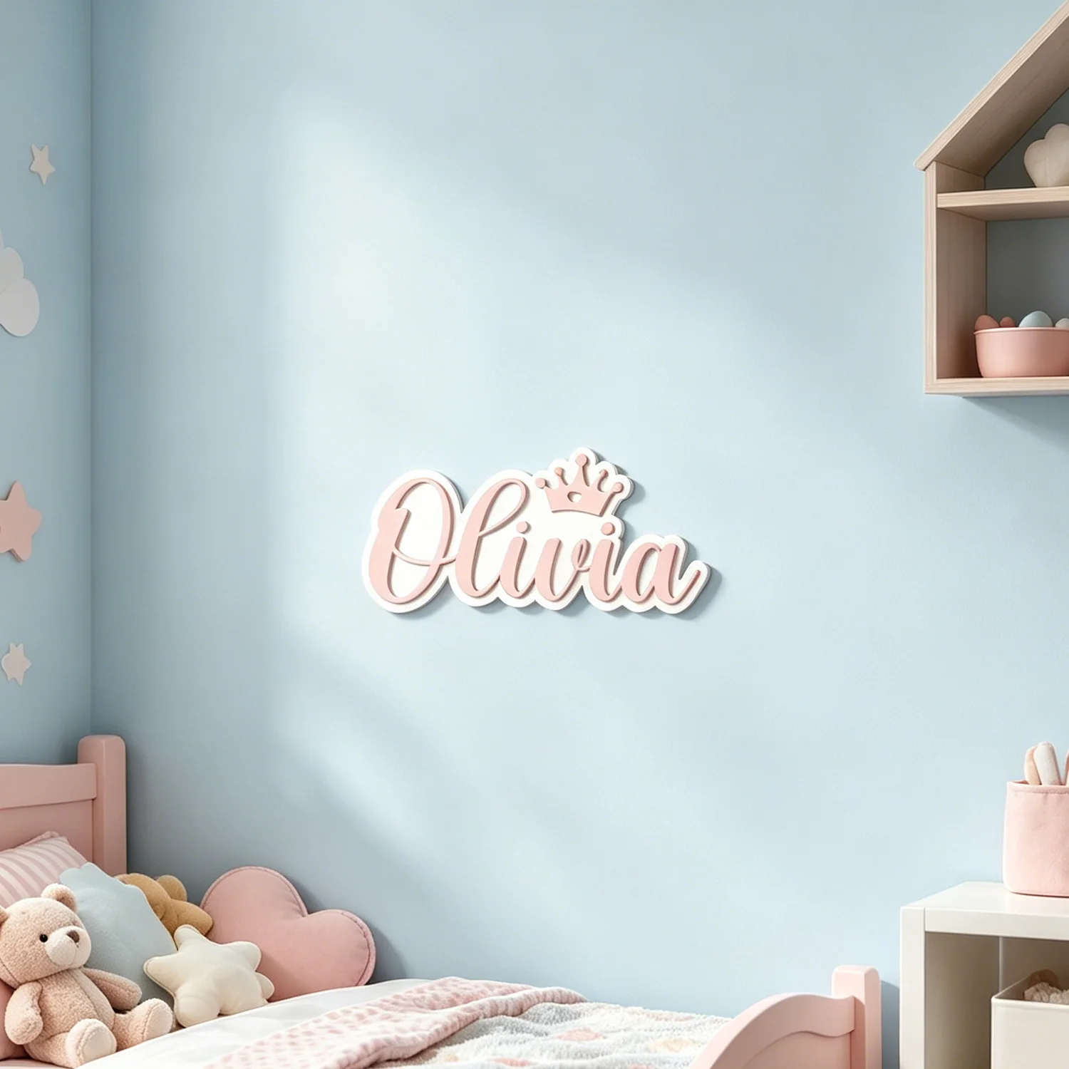 1pc Custom Crown Accent  Cursive Wooden Name Sign Personalized Wall Home Decor Plaque image 4