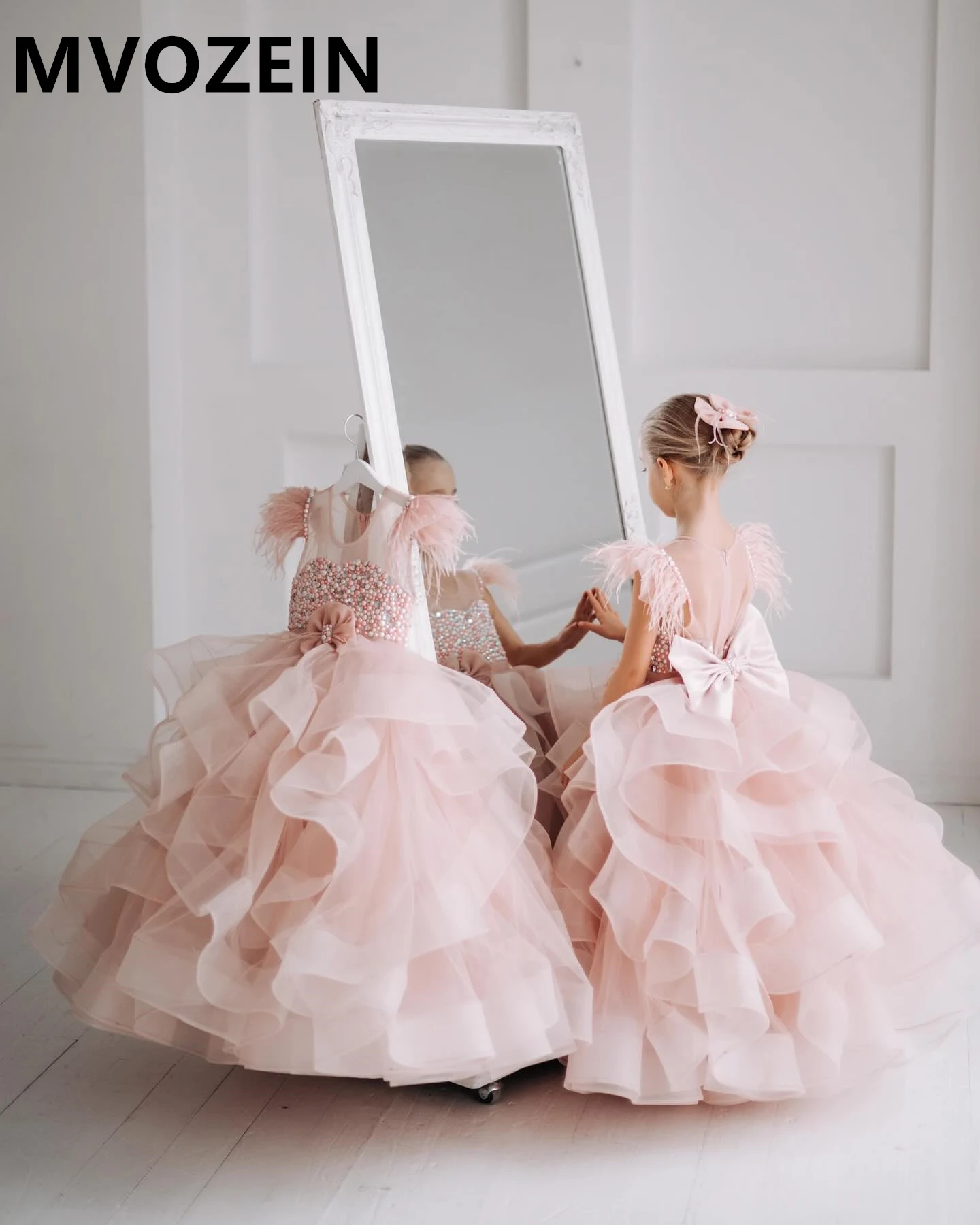 Mvozein-vestido de princesa rosa para niña, vestido hinchado para niña, vestidos de capas para niña de flores, vestido de fiesta de boda para niña linda, vestido de cumpleaños