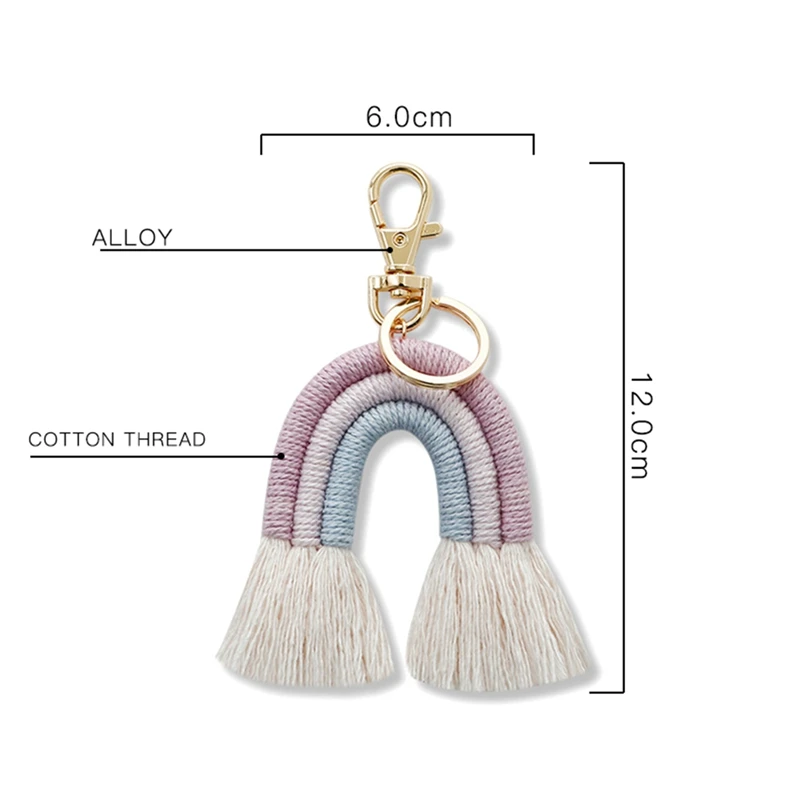 Gantungan Kunci Pelangi Tenun untuk Wanita Boho Buatan Tangan Gantungan Kunci Gantungan Kunci Tas Macrame Jimat Hadiah Perhiasan Gantung Mobil