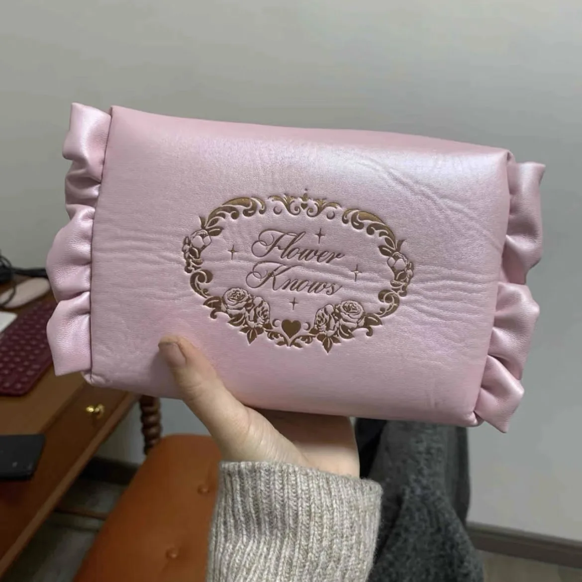 Flower Knows Bolsas de cosméticos Flowerkrentes Rosa Bolsa PU Caso Bolsa de armazenamento de couro limitada de verão