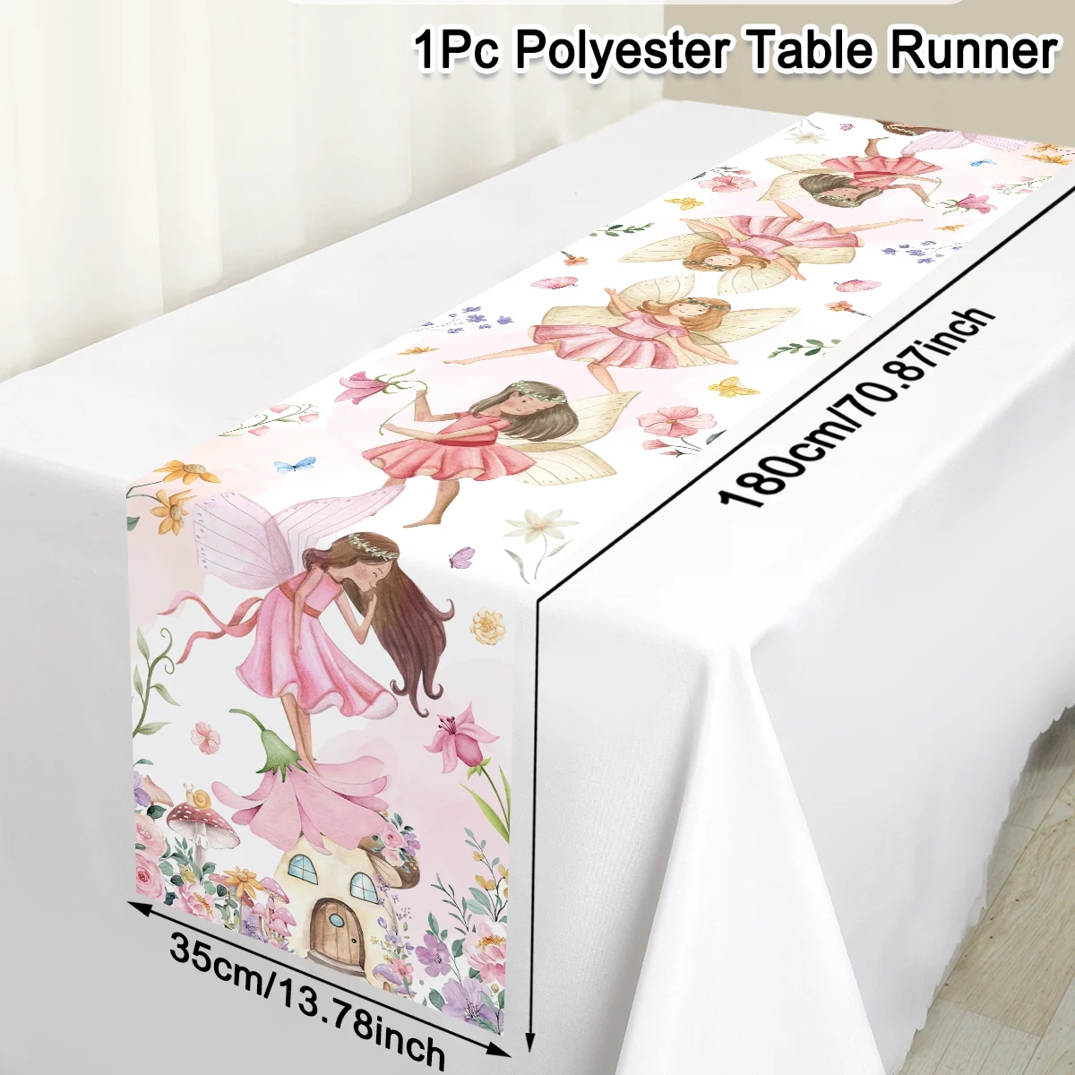 180cm Flower Fairy Table Runner Spring Flower Theme Table Decor for Kitchen Polyester Tablerunner Home Decor