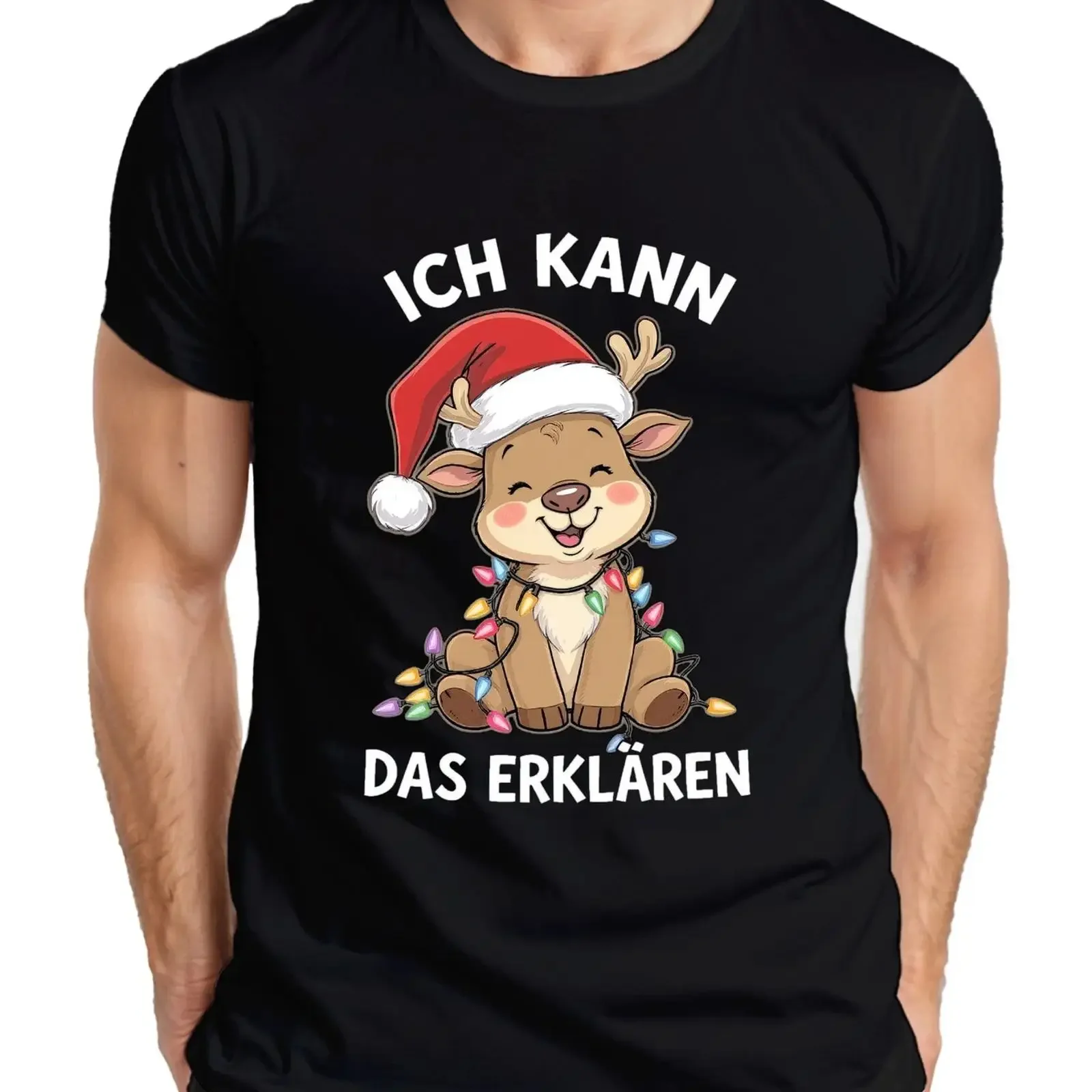 I can explain Reindeer Christmas Lights Cute Funny Men's T Shirt vintage Washed graphic Stylish streetwear homme Versatile