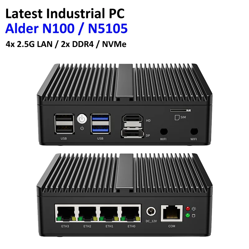 Intel N100 Celeron N5105 جهاز توجيه ناعم بدون مروحة كمبيوتر صغير 4x Intel i226 i225 2.5G LAN HD DP pfSense جهاز جدار الحماية ESXI AES-NI