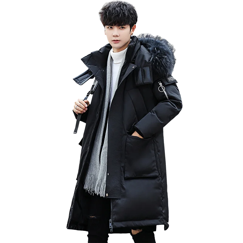 Winter New Women\'S and mens Hooded Down Jacket Oversized Long Loose Clothing Coat Korean Fashion big fur Warm white duck down