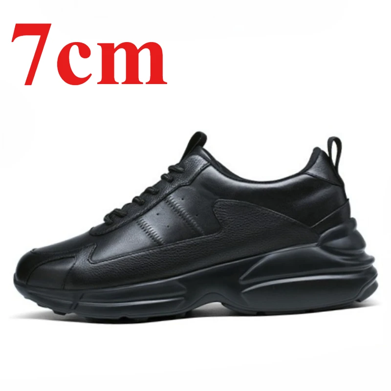 

Invisible Height-increasing Shoes for Men's 7cm Elevator Black Casual Sports Shoe Comfortable Breathable Cowhide Board Shoes Man