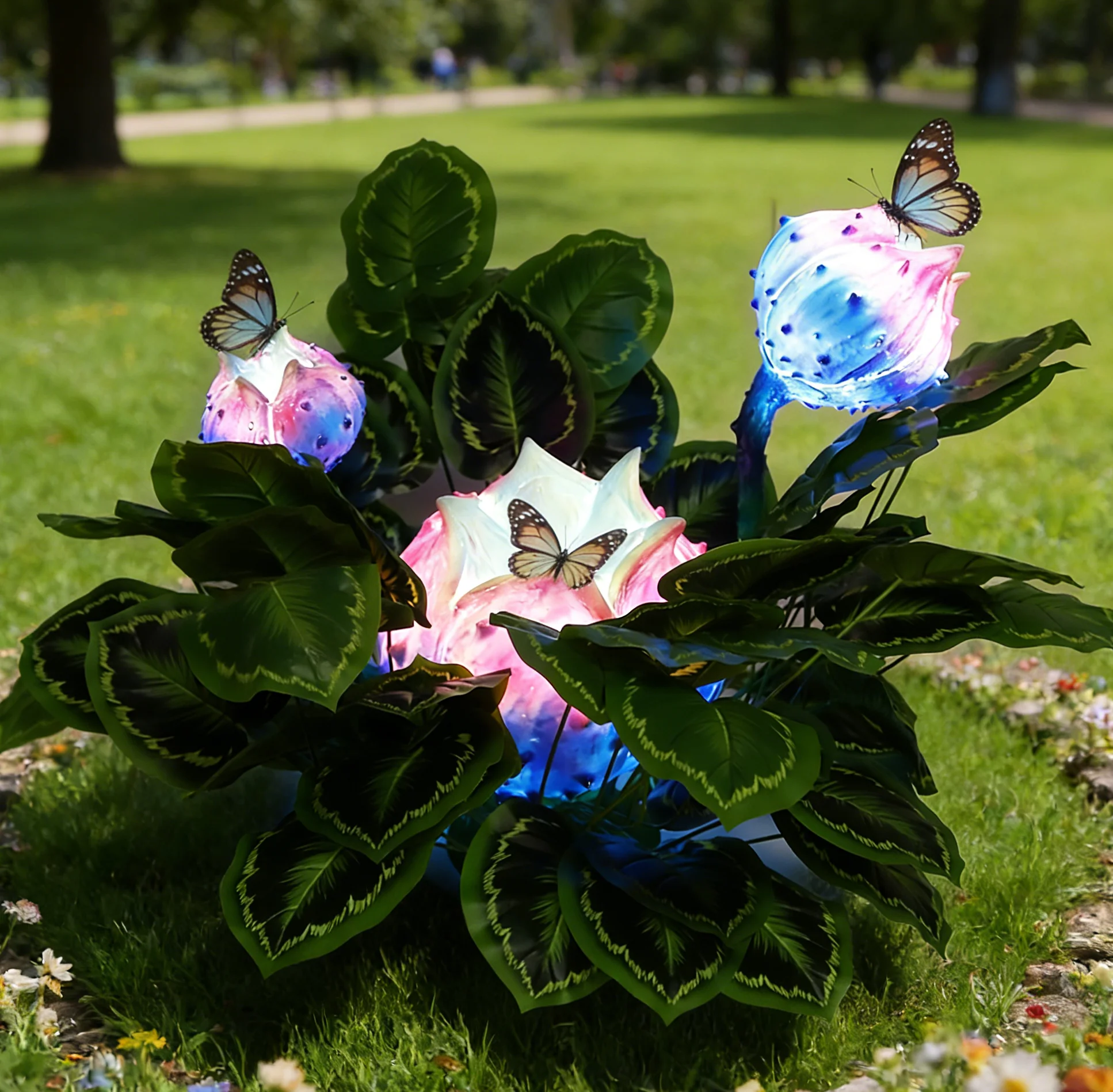 Three Head Artificial Thorn Flower Light IP65 Rating Light Sensor Control Portable Design for Outdoor Lawn Landscape Lighting