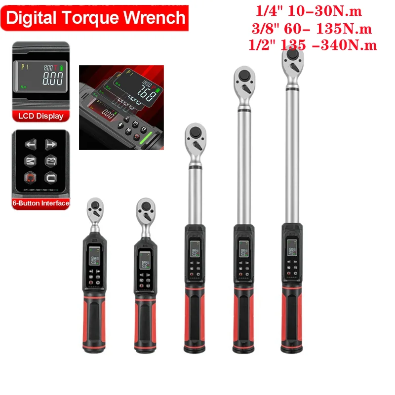 

Цифровой динамометрический ключ с предустановленной головкой 0,15-340 Нм, двунаправленная храповая головка, профессиональные ручные инструменты для ремонта велосипедов и мотоциклов