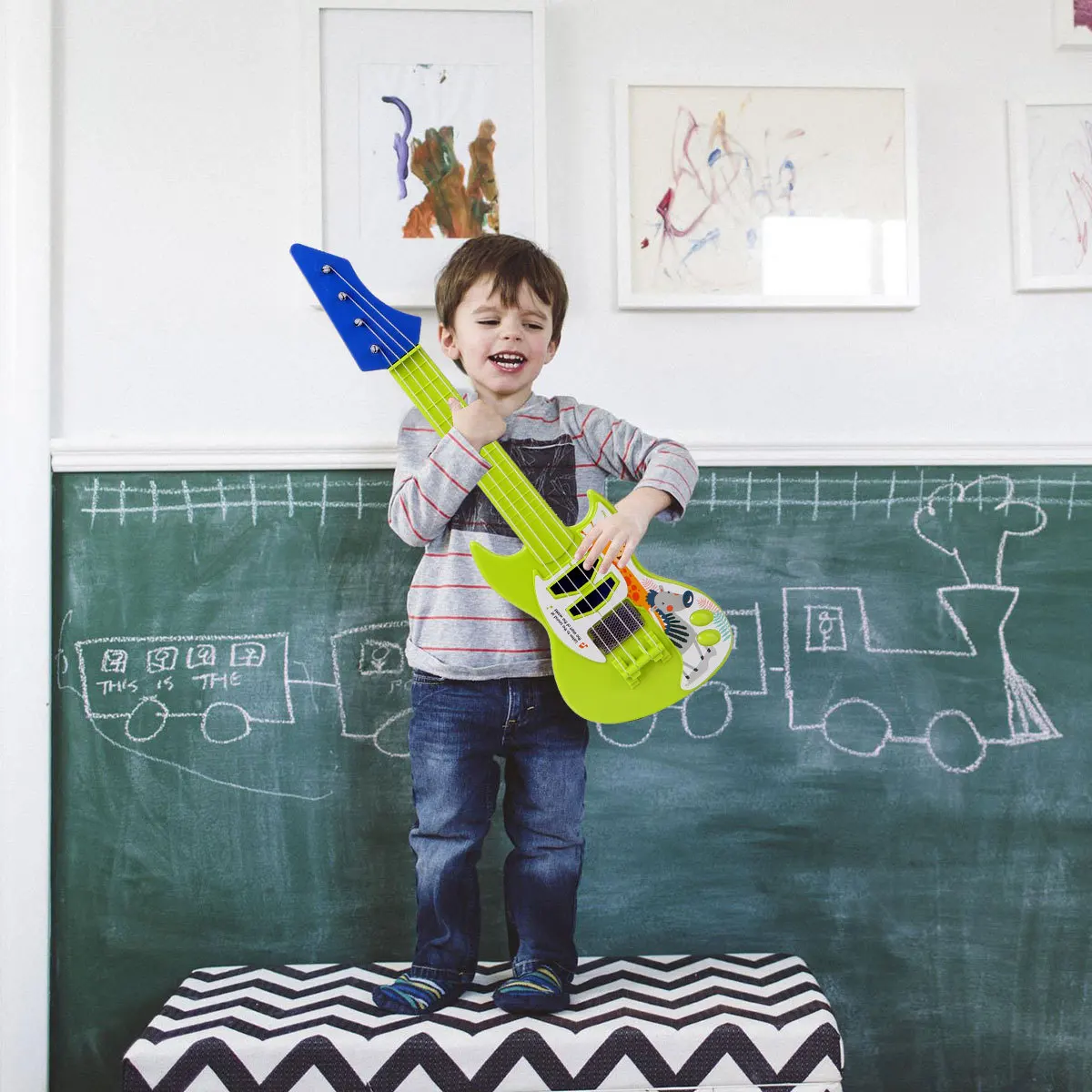 

1Pcs Kids Guitar Musical Instrument Bright Color Cartoon Style Learning Tool for Brain Development Preschool Education Mini