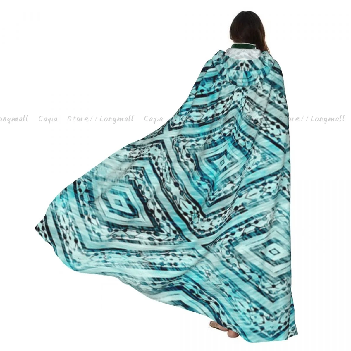 

Aegean Teal Rustic Nantucket Textile Cloak Hooded Cosplay Costume Halloween Adult Long Party Cape