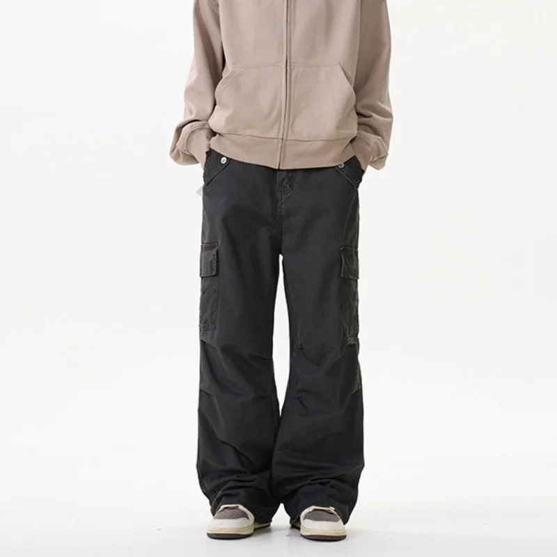Retro Casual Overalls Men's Loose Wide-leg Vintage Washed Straight Long Cargo Pants Fashion Trousers BOTTOMS XXL