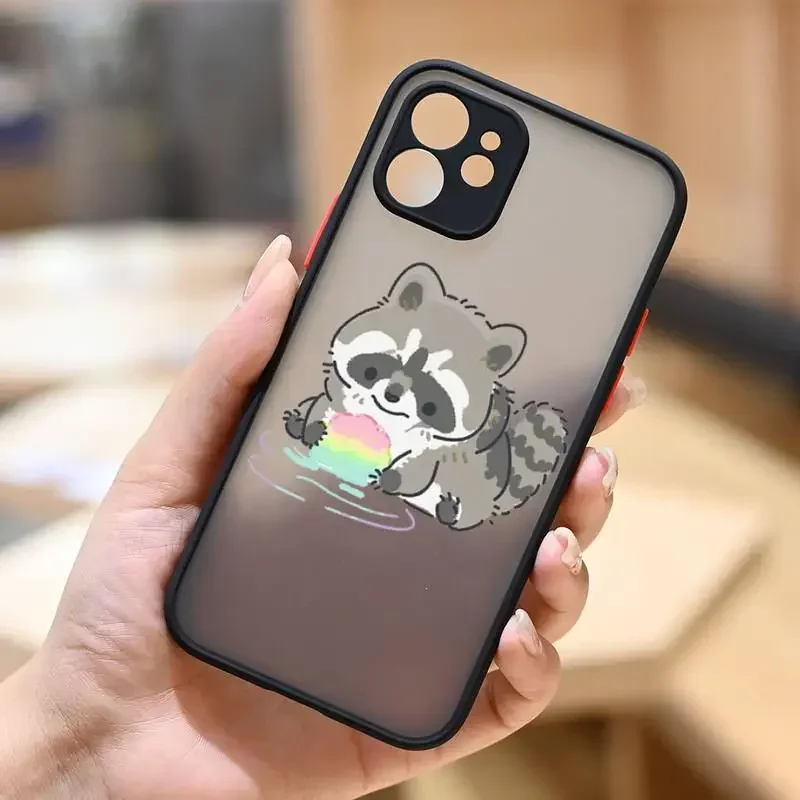 Cute Animal Raccoon Phone Case for iPhone 15 16 11 12 13 14 Pro Max 15 Plus 13Mini 7 8 SE Cartoon Transparent Cover Fundas Bags