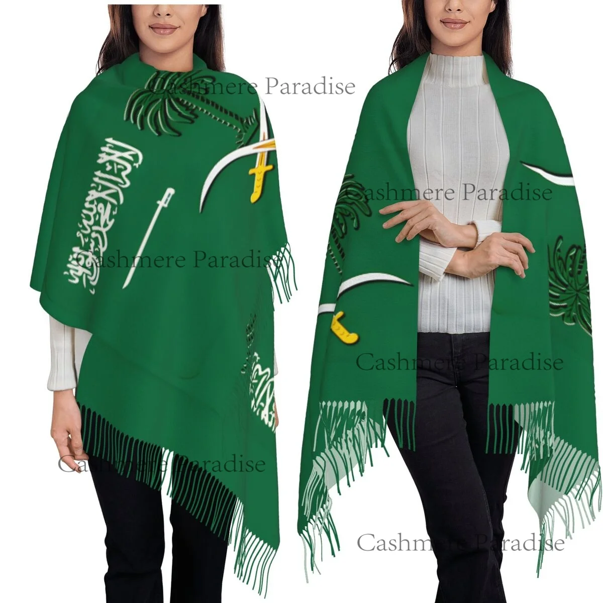 

Флаг Саудовской Аравии, женская шаль из пашмины, шарф с бахромой, длинный большой шарф