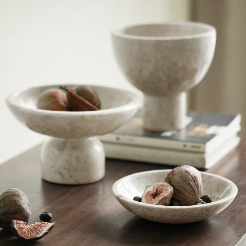 Natural Marble High Dry Fruit Bowls Plate Exquisite Tea Tray Coffee Table Storage Desktop Snacks Candy Nut Snack Tray Ornaments