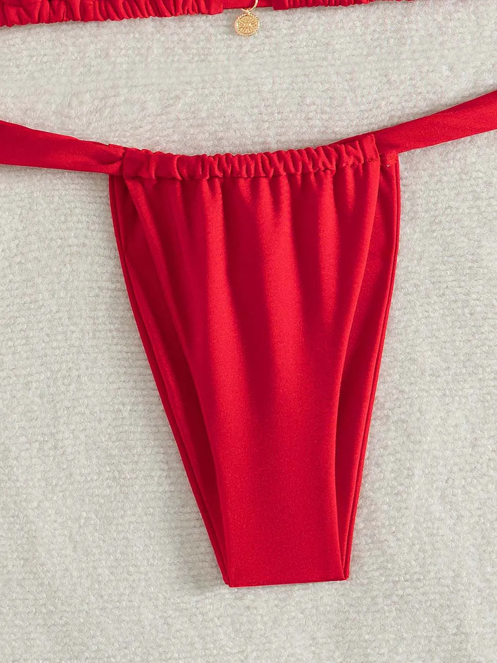 Bikini Triange rojo Tanga traje de baño de dos piezas traje de baño Y2K dopamina Halter traje de baño para Yong Gril Vocation