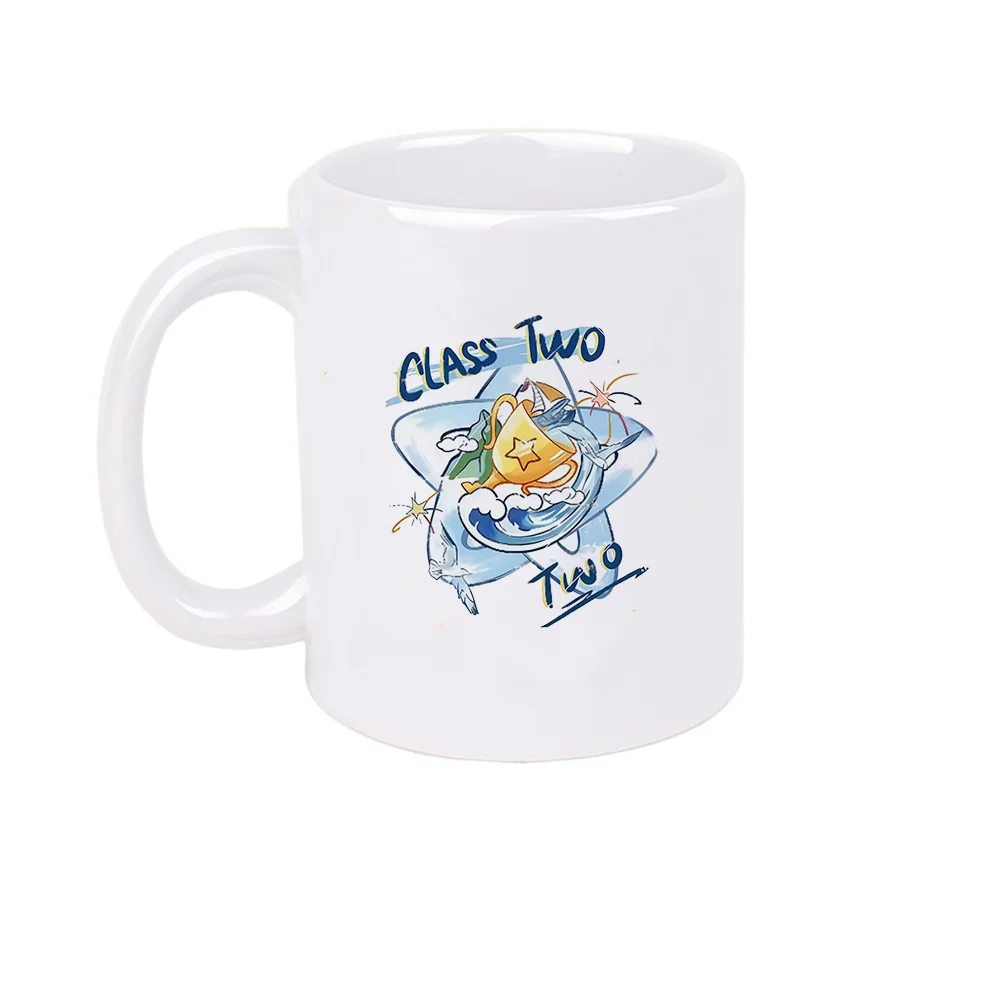 11oz Class Two Printed Ceramic Coffee Mug with Trophy Star Design for Summer Home Party Office Tableware - Ideal for Graduation