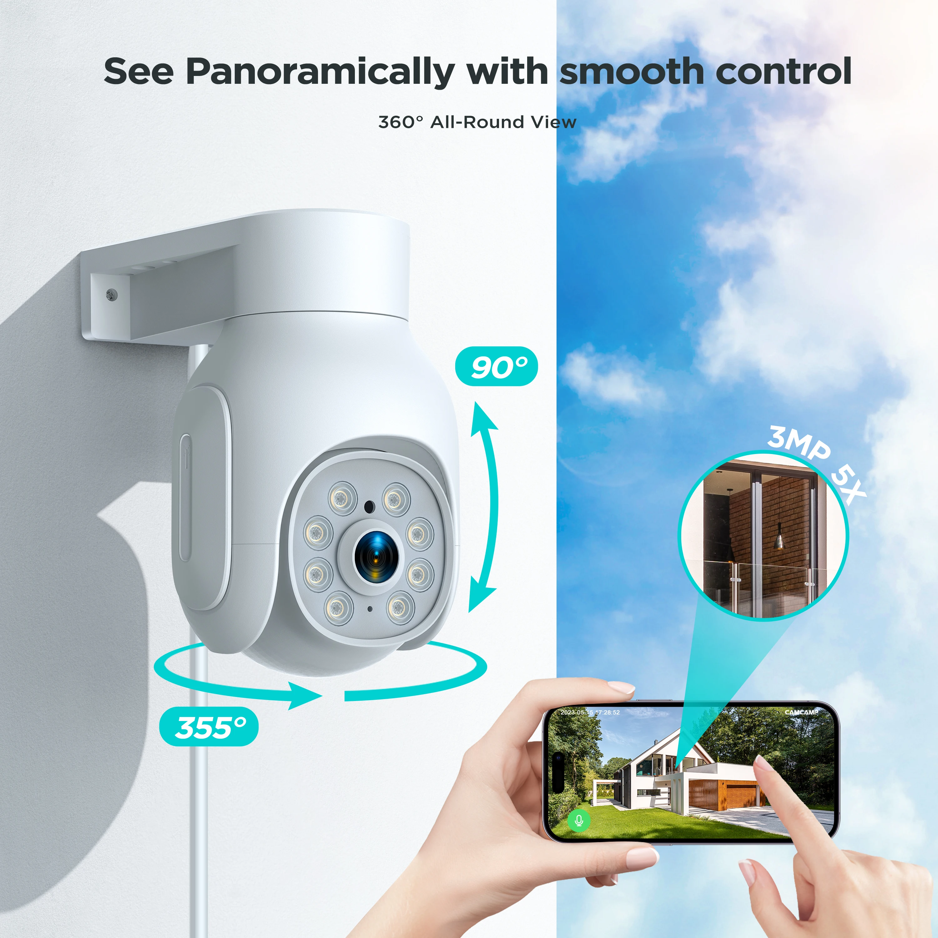 Smart PTZ Wifi Camera 6K HD Three Lens Three Screen 10X Hybrid Zoom Video Security Surveillance Camera Protection 360° Home