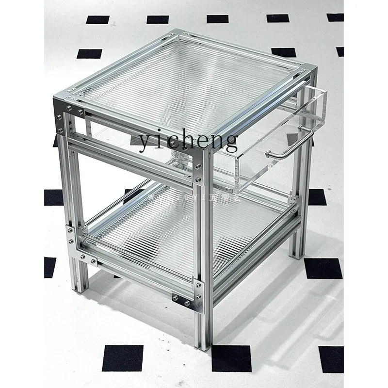 

Home Acrylic Transparent Glass Sofa Decorative Cabinet Aluminum Profile Storage Creative Side Table