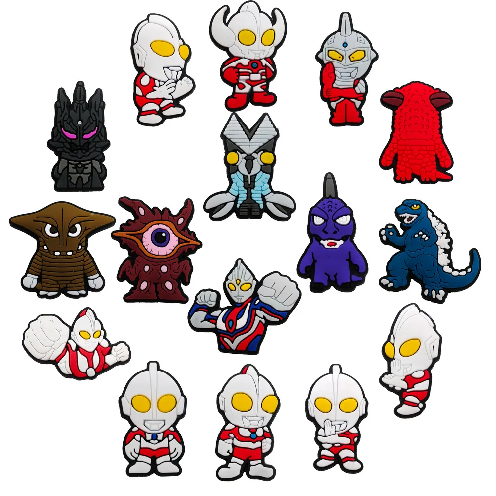 Hot 20Pcs/set Ultraman anime Cartoon Kid Croc Shoes Accessories PVC Buckle Decoration Fit for Shoe Kid Gifts