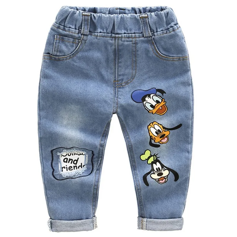 New Spring and Autumn Children\'s Boy Jeans Elastic Waist Donald Duck GOOFY Dog Denim Pants Cowboy Casual Trouser Q100