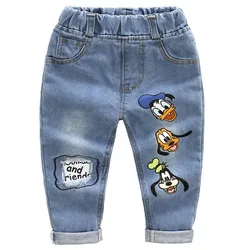 New Spring and Autumn Children's Boy Jeans Elastic Waist Donald Duck GOOFY Dog Denim Pants Cowboy Casual Trouser Q100