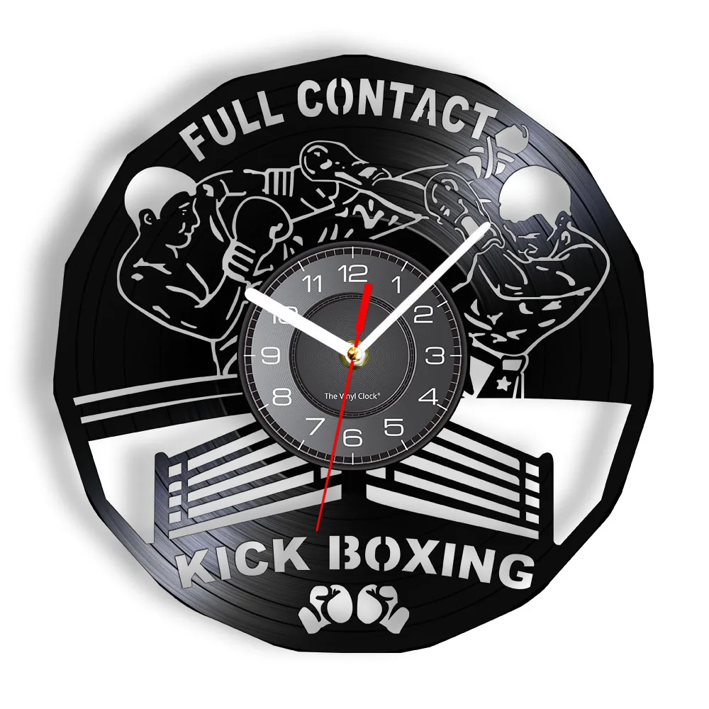 Kick Boxing Gym Decor Clock Boxing Gloves Punching Bag Infighters Vinyl Record Wall Clock Fighting Sports Boxers Scrappers Gift