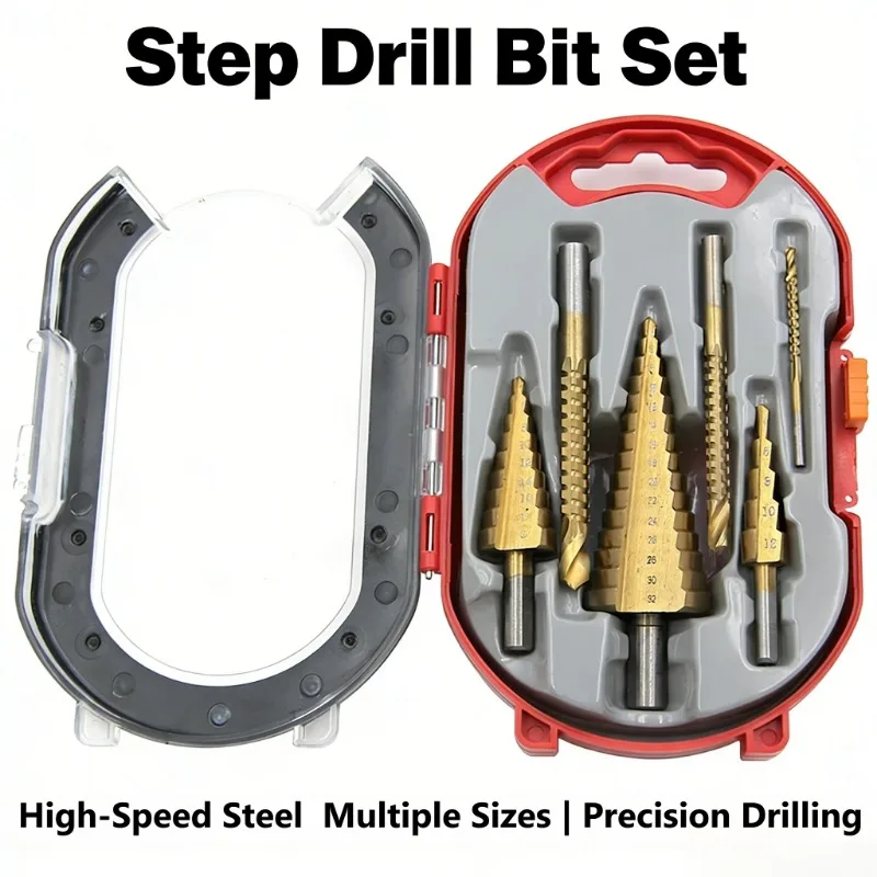 

6pc For Hole Punching Worker Assembly Set 4-12/4-20/4-32mm Triangular Handle Straight Groove Ladder Drill 3/6/8 Saw Drill