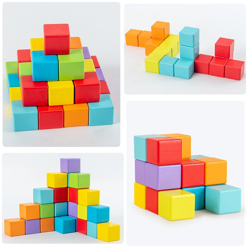 Kostka dla dzieci przestrzeń myślenie budowanie bloków przedszkole Puzzle 3D myślenie szkolenie edukacja Montessori drewno pomoc dydaktyczna zabawka