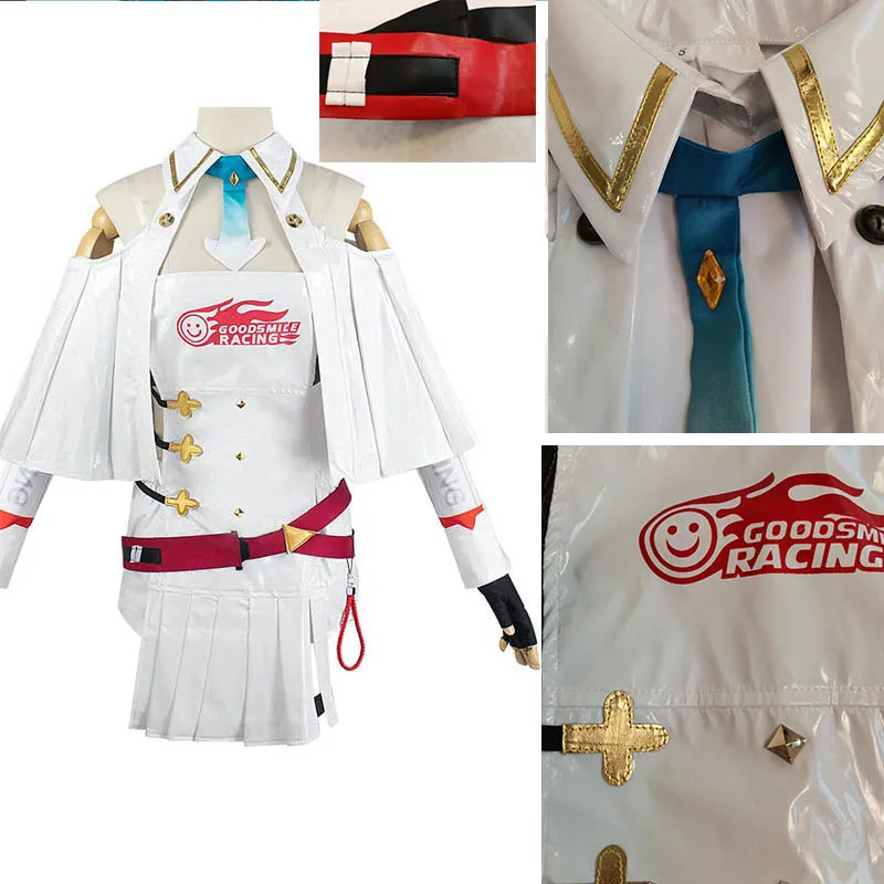 Anime 2023 Racing Miku Cosplay Costume Miku White Dress Cloak Girl Racing Suit Halloween Uniform Carnival Party Dress