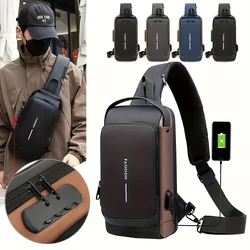 Men's chest bag, trendy brand, contrasting color design, zipper lock bag, outdoor sports, lightweight, high-looking crossbody bag with USB charging hole