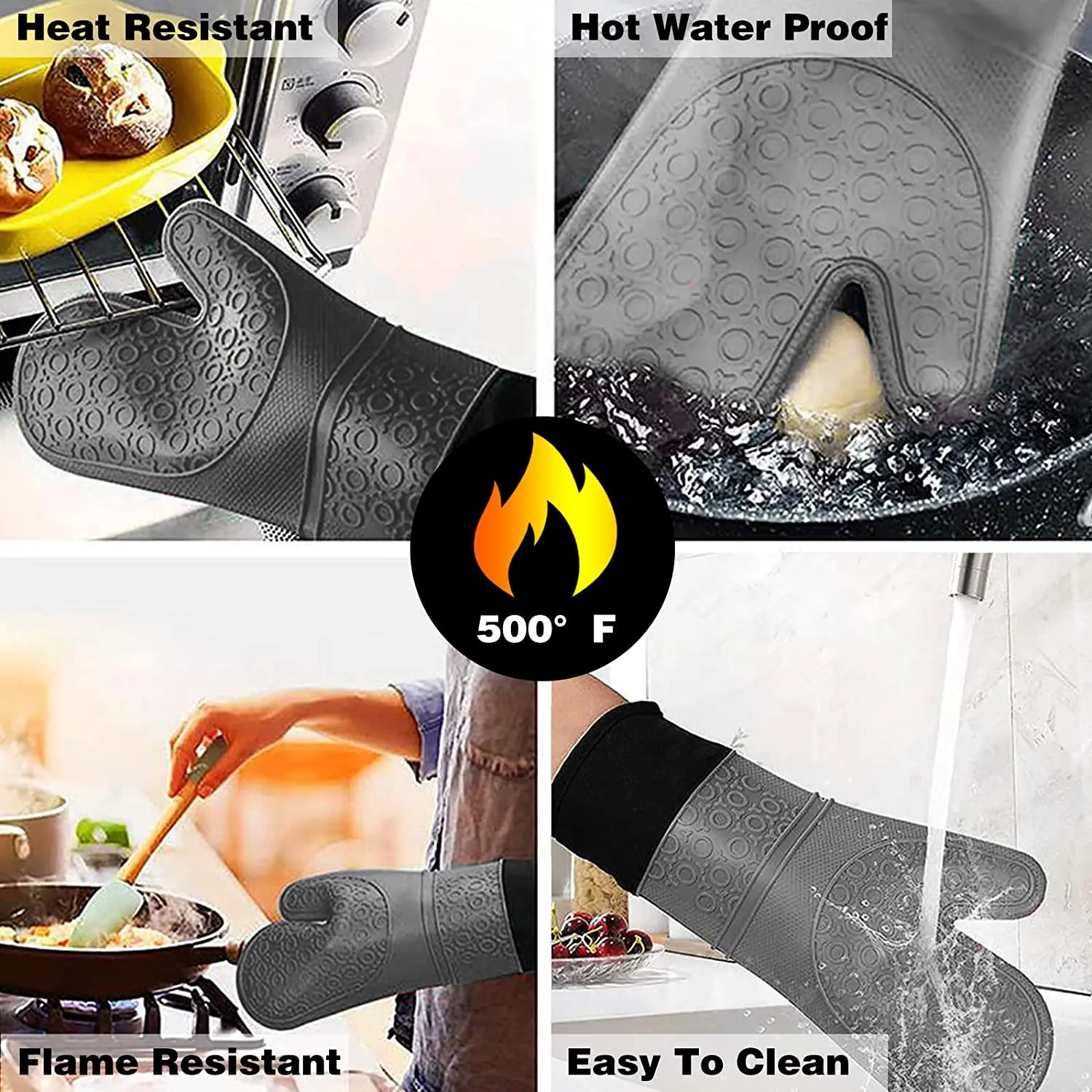 Silicone Oven Gloves Heat Resistant Cotton Insulated Gloves For Baking Barbecue Kitchen Cooking Baking Gloves