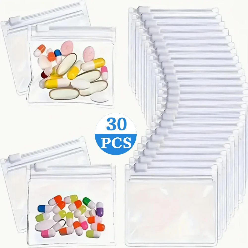 

30PCS Transparent Pill Sealing Bags Waterproof Moisture-proof Self Sealing Bags Household Pill Medicine Organizer
