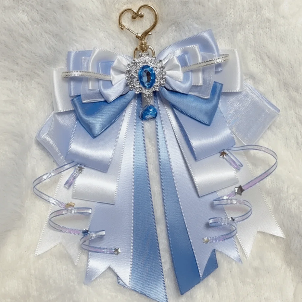 Accessoires mignons pour sacs Ita Anime : Pendentif porte-clés pratique multi-couches avec nœud en ruban double couche et strass