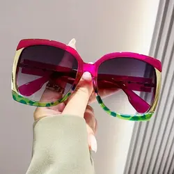 Y2K oversize kwadratowy modne okulary przeciwsłoneczne dla kobiet galaretka szylkretowa Color Block UV400 okulary przeciwsłoneczne dla imprezowego klubu plażowego